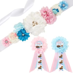 Kit de ceinture de maternité et de corsages pour révélation du sexe et fête prénatale, thème Pêche Rose Bleu, pour future maman et future papa - Product Image 1