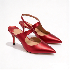 Sandalias elegantes de tacón de aguja con punta en pico para mujer, con correa trasera y hebilla, de charol y satén, con correa al tobillo. - Product Image 6