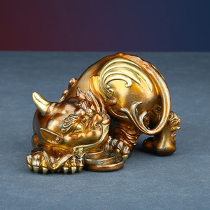 Copper Reclining Pixiu Ornament Feng Shui <b>Desk</b> Decor Home Office Gift - Product Image 3