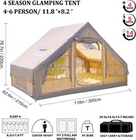 Tente de camping gonflable, tente gonflable pour 4 à 6 personnes avec cheminée, maison de luxe imperméable avec fenêtre en maille