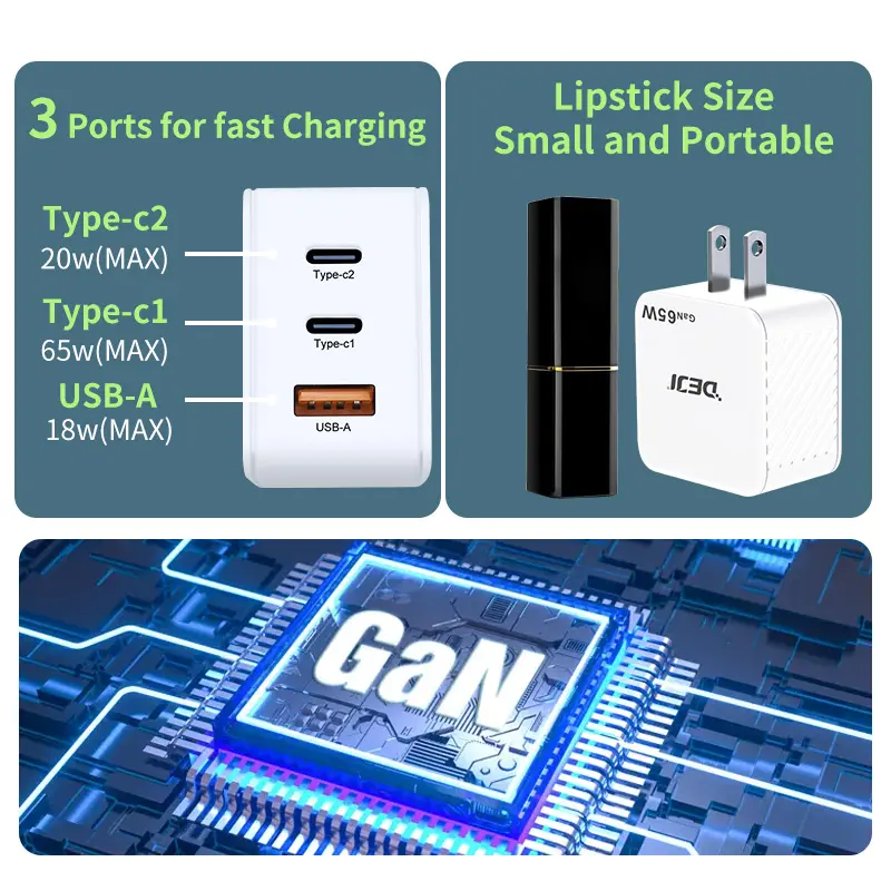 डीजी 65w चार्जर एडाप्टर एयर आकाशगंगा के लिए 3-पोर्ट फास्ट-पोर्ट फास्ट-23 डेल एक्सपीएस 13 iफ़ोन 14 प्रो समसंग मूल चार्जर