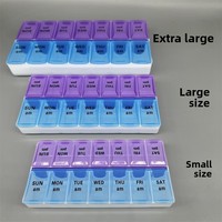 Boîte à pilules hebdomadaire avec marquage Braille, couvercle, tailles petite/grande, 14 compartiments, deux rangées