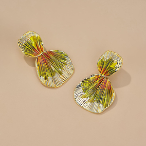 Đầy Màu Sắc Vàng Boho Chunky Lá Hoa Hình Học Kết Cấu Lủng Lẳng Tuyên Bố Bông Tai Cho Phụ Nữ Bởi Sngia, Lớn Màu Cam Màu Xanh Lá Cây - Product Image 4