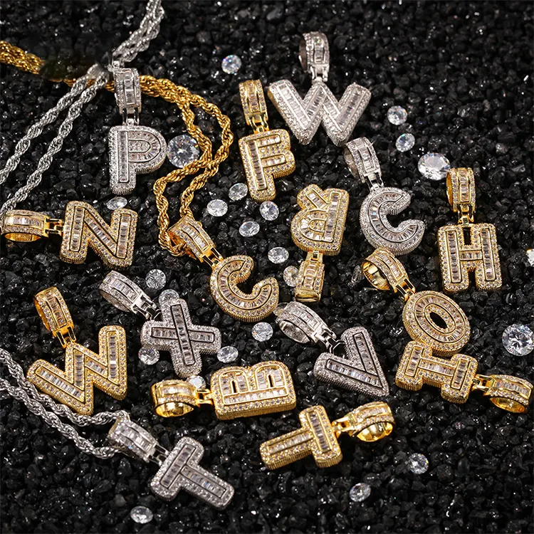 Set Charm Fashion Fine Jewelry Necklace Sugar Copper Zircon Steel 2024 Hip Hop New 26 English Letters Trendy for Anniversary Ice