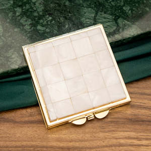 Wholesale Custom Logo Natural Shell Inlay Pocket <b>Mirror</b> Square Metal Vanity <b>Compact</b> <b>Mirror</b> Bridesmaid Gift Supply Gold Silver - Product Image 3