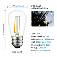 2024 noël décoratif 1W / 2W E26 / E27 clair/ambre rvb coloré PC/verre S14 ampoule LED chaîne éclairage de vacances