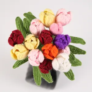 Black Dragon 2024 Valentines Day Gift Wholesale Crochet Fower Handmade Mini Flower Tulips Flowers Crochet Tulips Knitted Flowers