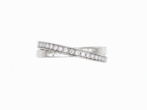 18K White Gold Diamond Pave Cross Over Band <b>Ring</b> Minimalist Modern Jewelry <b>For</b> Women - Product Image 1