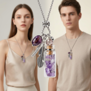Nouveau Collier Pendentif Bouteille à Parfum en Acier Inoxydable avec Pierre Naturelle Quartz Rose et Cristal Créatif - Product Image 6