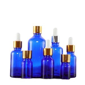 Customized High Quality 15ml 20ml 30ml Glass Blue Perfume Essential Oils Bottles Dropper <b>Pump</b> Sprayer Silk Screen Printed - Product Image 1
