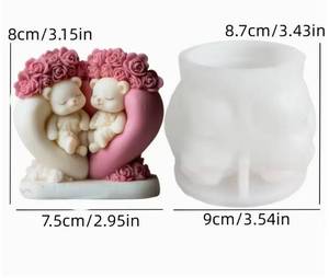 <b>Cute</b> Candle Silicone Rose Animal Epoxy Resin Heart-Shaped Flower <b>Bear</b> Plaster Mold, Valentine's Day Gift - Product Image 6
