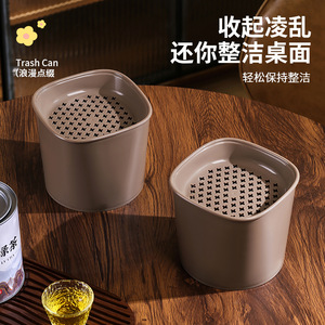 <b>Desktop</b> Trash Can With Drain Filter Coffee Brown Rectangle <b>Standing</b> Type For Tea Leaves Waste Mini Household Use - Product Image 4