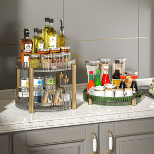 Kitchen Condiment Storage Rack Multi Layer Rotating Tray Plastic Countertop Organizer For Kitchen Use - Product Image 2