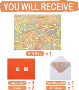 Bolsas de Regalo de Papel Kraft Reciclable Color Oro Rosa Personalizadas, Impresión Flexográfica, Asas, Tarjeta de Felicitación para Cumpleaños, Día de la Madre - Product Image 3