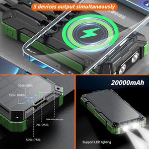 Banque d'alimentation solaire sans fil portable 20000mAh avec lampe LED et 4 câbles de charge rapide pour <span class=keywords><strong>iPhone</strong></span> - Product Image 3