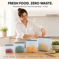 Sacs de conservation alimentaire en silicone de qualité alimentaire, réutilisables, étanches, hermétiques, adaptés au congélateur, autoportants avec marquages de mesure pour la préparation des repas