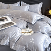 Parure de lit 100 % Lyocell et Polyester, Jacquard, 4 pièces, Housse de couette et drap-housse satiné gaufré pour hôtel, Logo personnalisé