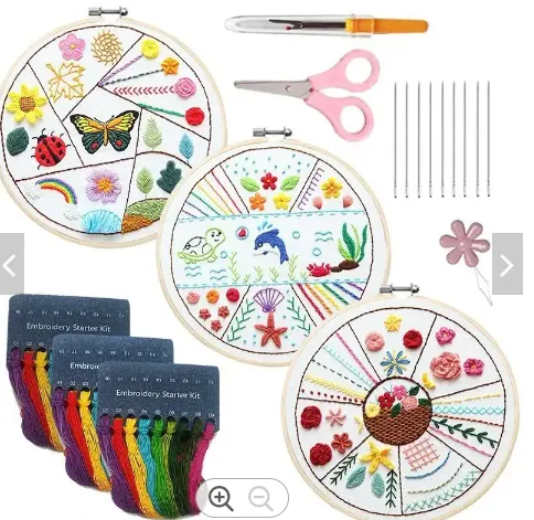 Flower Design Beginner Needlework Printed DIY Embroidery Kits Round Cross Stitch Kit Sewing Craft Kit