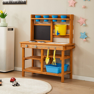 Cocina de Juguete de Madera con Fregadero, Estufas de Juguete, Dispensador de Agua y Estantes - Cocina de Juego Resistente para Exteriores y Diversión en el Patio Trasero - Product Image 5