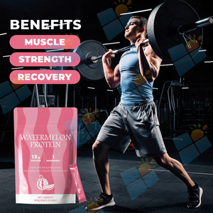 אבקת חלבון מי גבינה טבעוני בטעם אבטיח, מותג פרטי SUNI OEM ODM, פורמולה מותאמת אישית עתירת חלבון לשייק לאחר אימון - Product Image 2