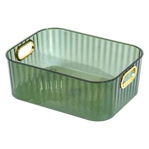 Translucent Storage Basket For Cosmetics Pet Material With Gold Handles Bathroom Organizer Green Transparent Acrylic Tray - Product Image 3