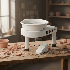Tornio per ceramica da 11 pollici bianco con gambe sollevabili e pedale per la lavorazione artistica della ceramica - Product Image 2