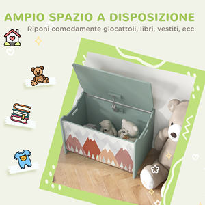 Zonekiz กล่องของเล่นเด็กที่มีฝาปิดและบานพับเพื่อความปลอดภัยใน MDF ขนาด60x37x39ซม. สีเขียว - Product Image 6