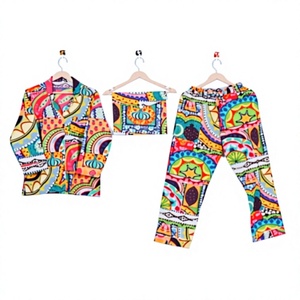 Indian Women's Organic Cotton Elegant Floral Pajama Set Hand Block Print Summer Autumn Breathable Quick Dry Light Ultra Soft - Product Image 1