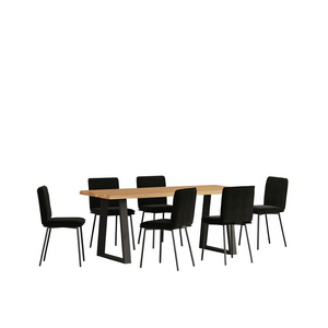 Set di 6 sedie da pranzo in velluto nero, gambe in metallo imbottite in poliestere, design moderno per l'arredamento della sala da pranzo di casa - Product Image 1