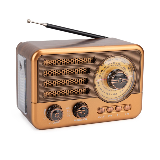 OEM Retro Vintage Wooden Desk Radio 501 FM AM SW 3 Band Gold USB Rechargeable Portable Home Radio and Stylish