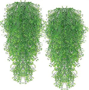 עלים ירוקים מלאכותיים באיכות גבוהה ראטן 5 סניפים 82 ס "מ צמח תליית פלסטיק עבור קישוט קניון ביתי - Product Image 1
