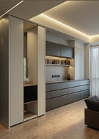 Buffet moderne, armoire de rangement en bois sur mesure avec éclairage LED et porte vitrée pour salle à manger