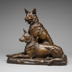 Statue de chien monumentale en laiton brun patiné sur mesure, taille réelle, sculpture animale pour propriété, vente en gros - Product Image 1