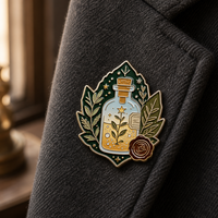 Broche personnalisée en émail « Potion Magique » – Bouteille d'apothicaire et feuille – Badge pour costume, blazer, cadeau