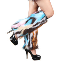 Bottes-chaussettes en fausse fourrure de renard en fibre acrylique pour femmes, longues ou courtes, chauffe-jambes pour spectacles automne/hiver, pour rester au chaud