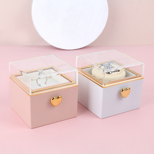 Caja <span class=keywords><strong>de</strong></span> Anillo Giratoria Cuadrada con Estampado para Regalos <span class=keywords><strong>de</strong></span> San Valentín, Bodas, Cumpleaños, Novio/Novia, Empaque <span class=keywords><strong>de</strong></span> Joyería - Product Image 3