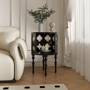 French Retro Solid Wood Side <b>Table</b> With Starry Sky Design Round Storage <b>Coffee</b> <b>Table</b> For Living Room Sofa Corner - Product Image 1