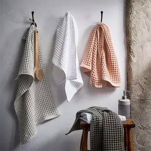 100% Cotton Waffle Quality Woven Coral Wool Absorbent Bath Kitchen Tea Towel Set