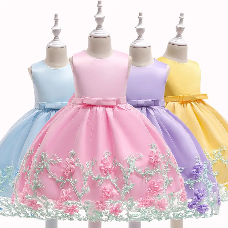 Vestido de cumpleaños para niña, vestidos de fiesta para niños, vestido de fiesta para bebé, vestido para niños, vestido de fiesta para niña, diseño de flores bordadas