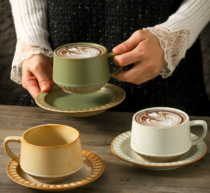 Tazza di caffè in ceramica retrò giapponese e piattino combinazione Set ufficio pomeriggio tazza da tè casa creativa tazza Latte - Product Image 1