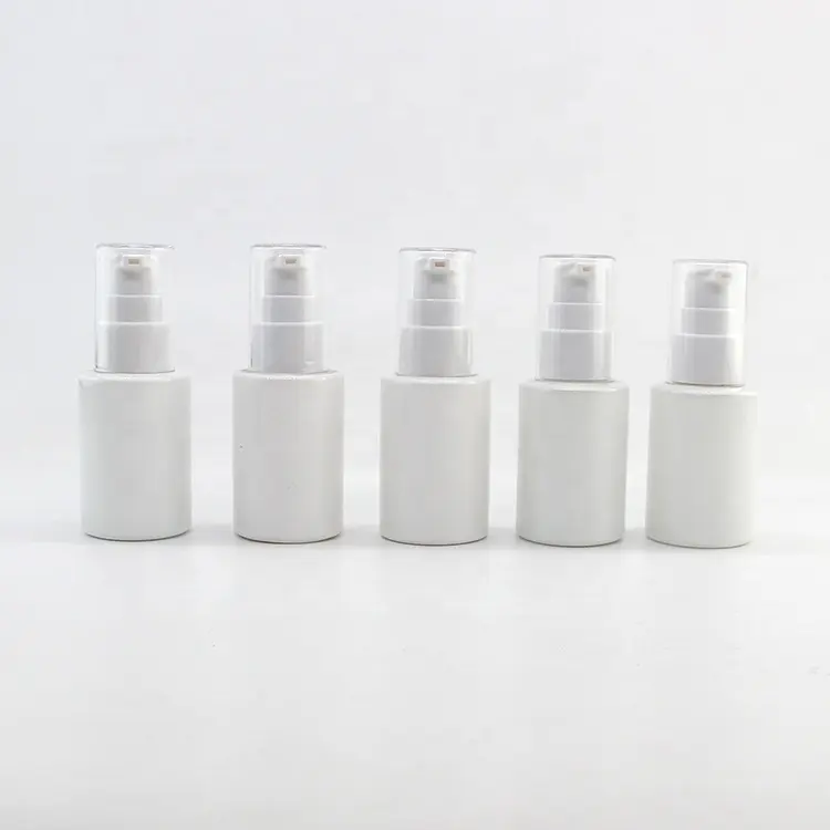 Hochwertige 30ml gefrostete weiße Porzellan glas leere Airless Lotion Pump flasche für Hautpflege Serum Kosmetik paket