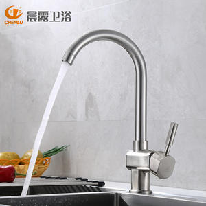 Robinet de cuisine Chenlu à poignée unique, valve en céramique, montage sur plan, style moderne, finition brossée, eau chaude et froide - Product Image 1