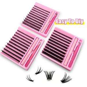 Kit de pestañas postizas, 144 pares, rizadas, gruesas, con tallo de algodón negro, con pegamento y pinzas para extensión DIY - Product Image 5