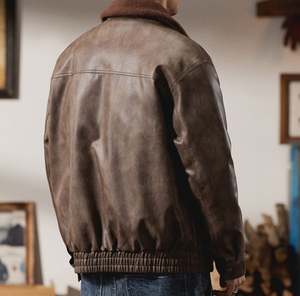 Chaqueta de Motocicleta de Cuero para Hombre, Resistente al Viento, a Prueba de Frío, Cálida, Acolchada de Algodón - Product Image 4