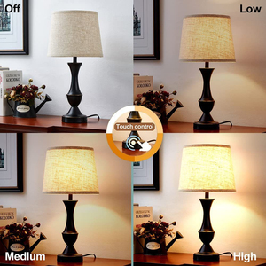 Switch Control USB Table Lamp with Dual Ports Crystal Base White Linen Shade Warm <b>Light</b> Modern AC Powered for Bedroom Decor - Product Image 3