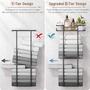 Towel Rack 3 Tier Metal Wall Mounted With Shelves <b>Black</b> Storage Organizer For <b>Bathroom</b> Towels - Product Image 3