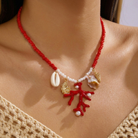 Collier ras du cou RINHOO bohème avec pendentif étoile de mer et coquillage, perles de riz faites à la main, corail soleil, conque et perles, cadeau idéal pour les fêtes à la plage