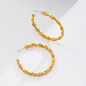Anting-Anting Tenun Vintage Telinga Kancing Lingkaran Putar Bungkus Perhiasan Minimalis untuk Ladie