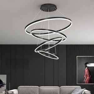 Đơn Giản Treo Phòng Khách Trang Trí Trần Mặt Dây Chuyền Đèn Vòng Tròn Nhẫn Vàng Sang Trọng Hiện Đại LED Đèn Chùm - Product Image 5