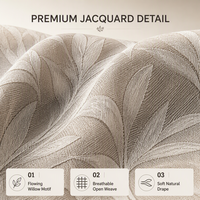 Rideaux transparents jacquard à motifs de feuilles élégantes de style nordique, couleurs terreuses, panneaux de fenêtre pour chambre à coucher et salon